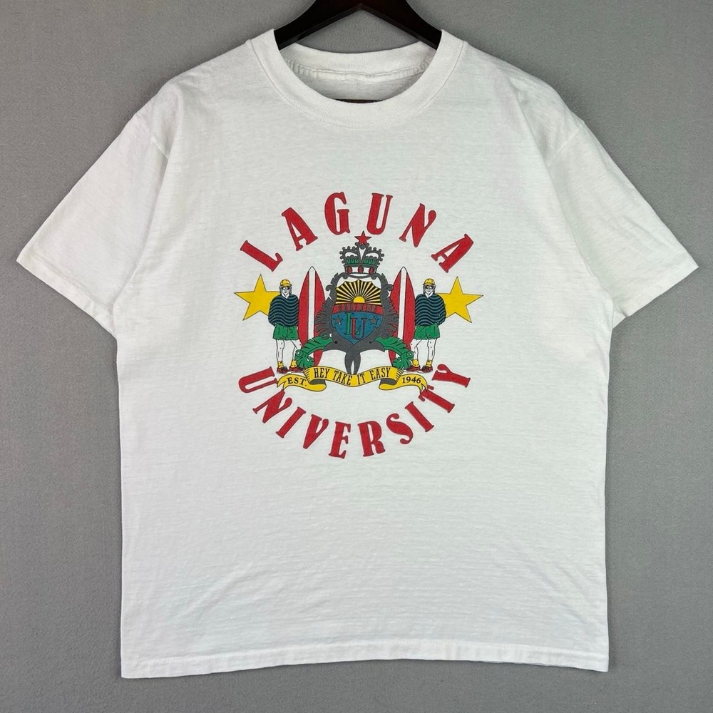 Vintage Laguna University Surf King Hey Take It Easy White Tee Shirt